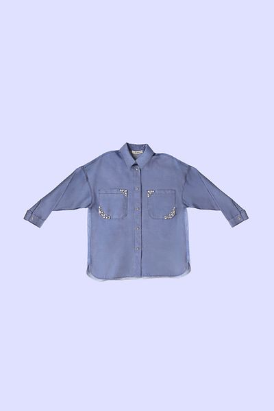 Senna Design Women's Jenna Stone Detailed Shirt - Blue