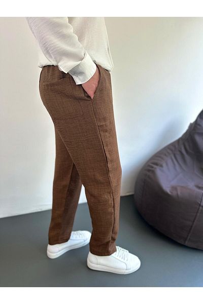tiggirmoda Brown Relaxed Linen Look Trousers
