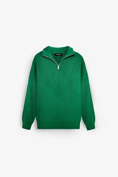 ablukaonline Зелен пуловер с половин цип Oversize