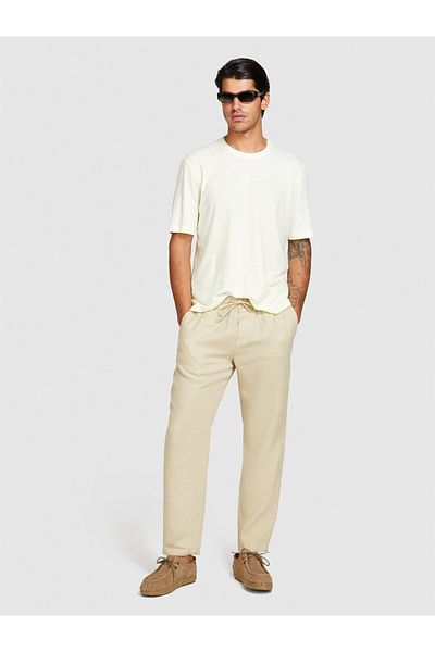 Sisley Linen Blended Regular Cut Crew Neck T-Shirt Men's 2V3 T-Shirt - 324P3Iycs103T