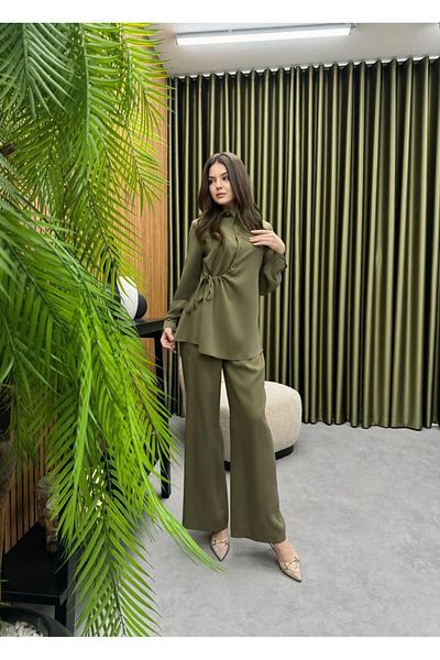 Cardella Premium Quality Tncl Fabric Pants Shirt Two-Piece Suit Two-Piece Design Tie-Up Detail Suit