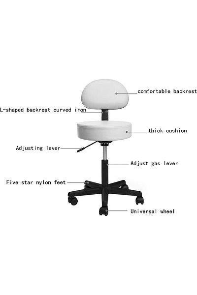 LA PERLA TECH Adjustable Medical-Massage-Beauty Stool with Removable Adjustable with Removable Backrest (white)