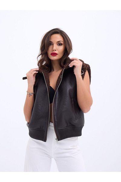 modaserdem Women's Vest-Dark Brown