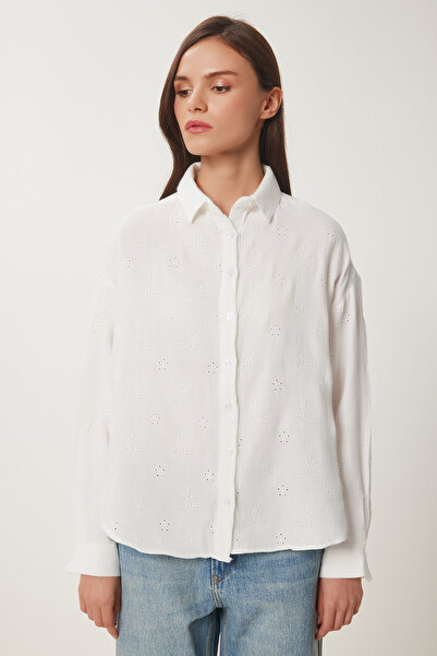 Lovelyİstanbul Embroidery Embroidered Muslin Shirt Ecru Lhf0022