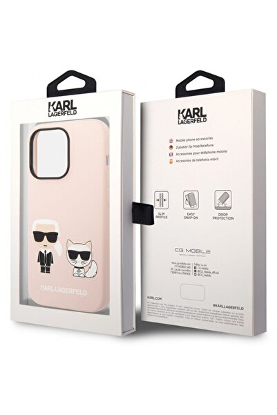 Karl LagerfeId Husa din silicon lichid Karl Lagerfeld si Choupette iPhone 14 Pro Max roz