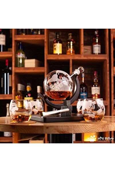 OEM Decanter set, Earth globe and boat design, 850 ml, 4 patterned glasses, accessories included