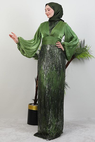GİYZAMİLA Βραδινό φόρεμα Nihal Hijab Oil Green