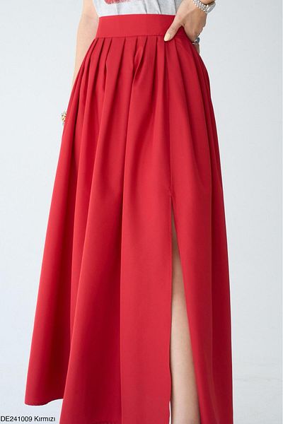 Lupies Women's Pleated Detailed Slit Long Skirt
