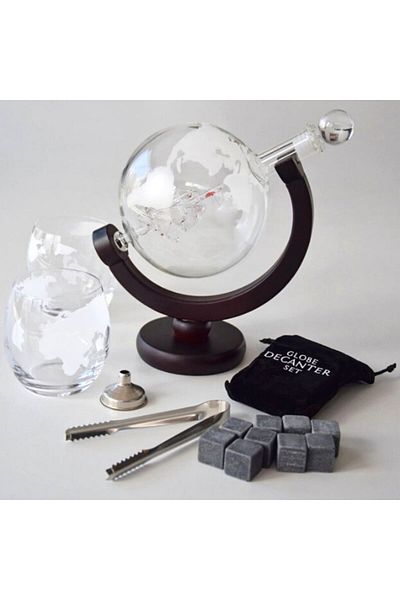 OEM Set de decantoare Epique, design glob pământesc, 2 pahare cu imprimeu modern, accesorii incluse, 850 ml