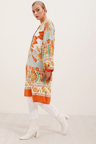 modaserdem Women's Patterned Viscose Dress - Orange