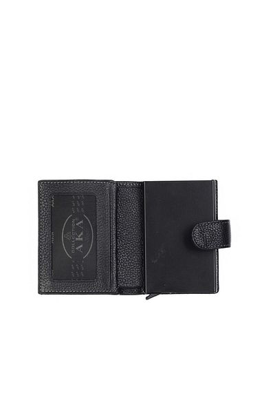 Aka Black Leather Mechanical Card Holder Wallet - 015 2