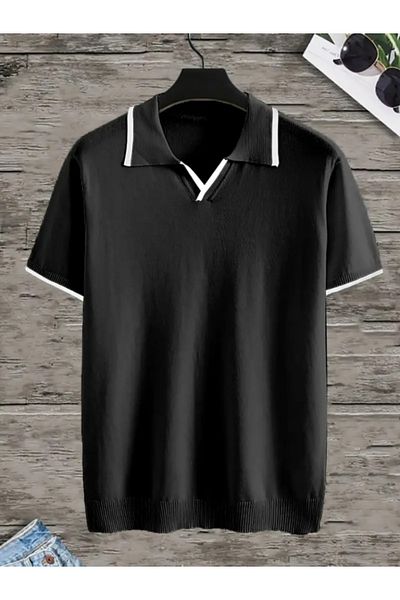 modaserdem Men's Long Sleeve Collared Knitwear Blouse