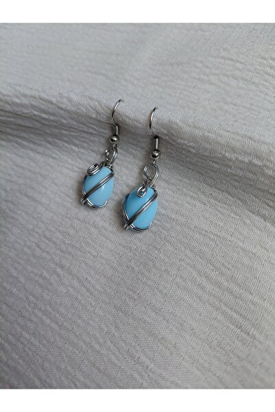 LuArte Doğal Taş Görünümlü Tel Sarma Küpe - Özgün Tasarım