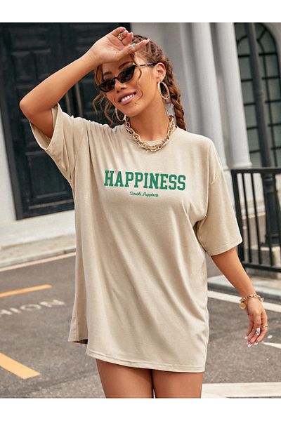 Trend Sizde Μπλουζάκι Unisex Cotton Happiness με εμπρός εμπριμέ σχέδιο