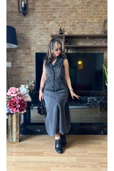 Cardella Premium Quality Denim Vest Skirt Double Suit Hijab Matching Jeans Vest Suit Skirt Suit
