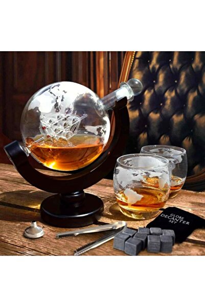 OEM Epique decanter set, earth globe design, 2 glasses with modern print, accessories included, 850 ml