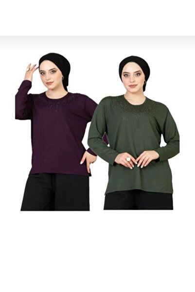 FERRY BUTİK قطعتان من القطن الممشط بتفاصيل حجر الليكرا لعيد الأم للسيدات