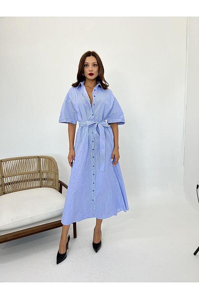 modaserdem Rochie de damă-albastru cu dungi albe