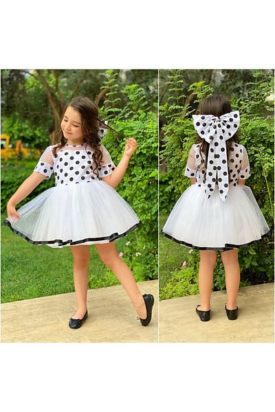 Burçak Kids Burçak Boutique Black-White Tulle Detail Dress (One Size Larger Can Be Preferred)