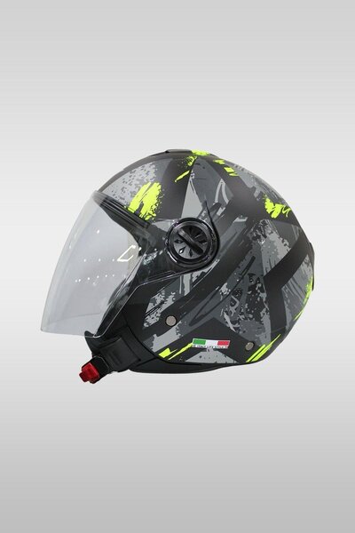 Sway 715 Poison Black Grey Yellow Yarım Motosiklet Kaskı