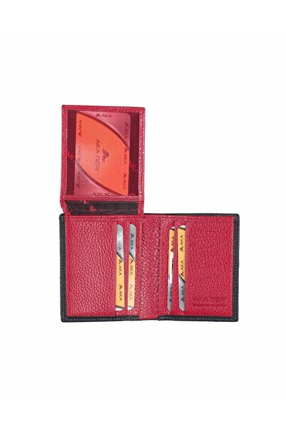 Aka Deri Leather Black Red Men's Wallet 502 -2/8