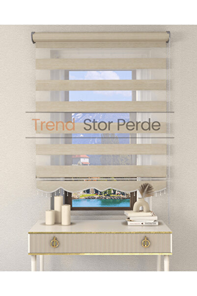 TREND STOR PERDE Sütlü Kahve Boncuklu Zebra Stor Güneşlik Perde