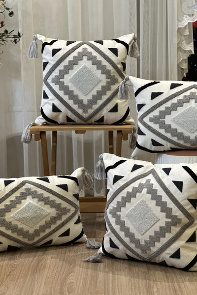 Ottoson 4'LÜ PUNCH İŞLEMELİ GEOMETRİK PANÇ NAKIŞLI KIRLENT KILIFI