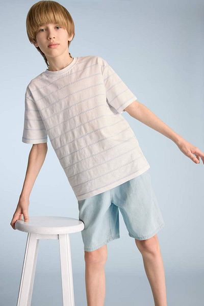 DeFacto Tricou cu mânecă scurtă cu dungi pentru băiat, sezon nou