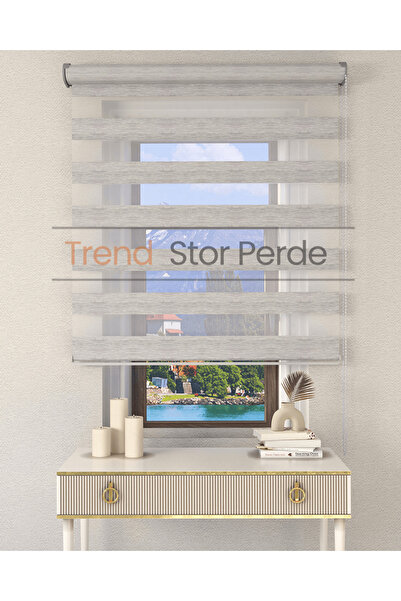 TREND STOR PERDE Gri Bambu Etek Dilimsiz Zebra Stor Güneşlik Perde