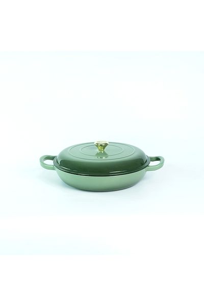 VAV GET Enameled Cast Iron Dutch Oven Shallow Casserole Braiser Pan, 30.5x6.3cm / 12x2.5inch