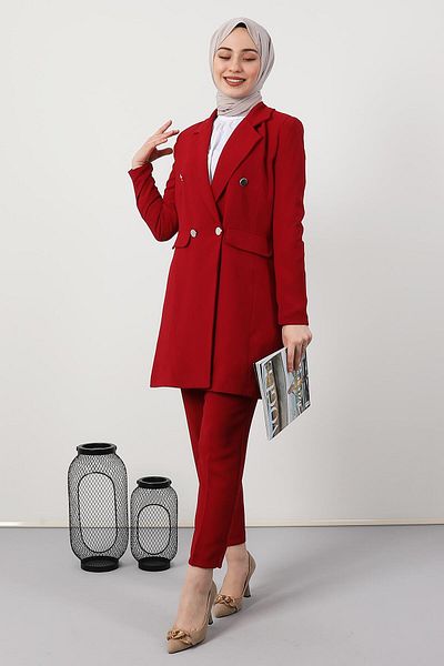 GİYZAMİLA Blazer Jacket Suit Claret Red