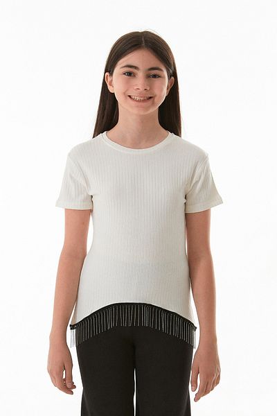 Fulla Moda Ribbed Waist Chain Girl's Bodysuit