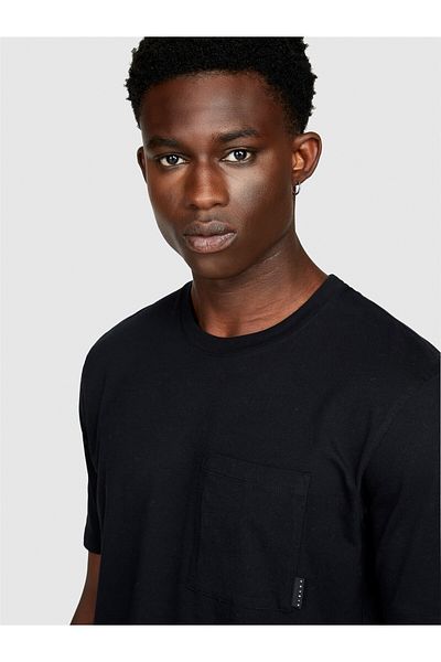 Sisley 100% Koton Regular Fit Pocket T-Shirt Men's Black T-Shirt - 323a3096s1033