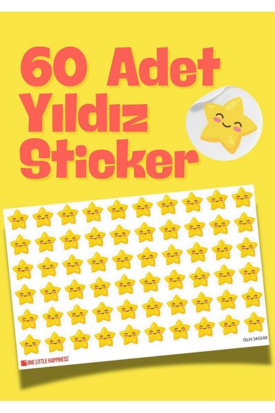 One Little Happiness Star Sticker Star Sticker 60 Pieces 2cm Size School Greeting Sticker, Teacher Student Gift