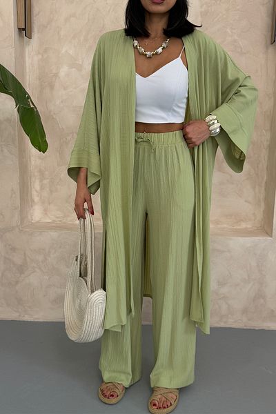 Ortaya Çık Green Long Bottom Top Kimono Set