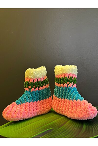 Gönülden Tasarım EL ÖRGÜSÜ KEÇE TABANLI YUMUŞAK ÇOCUK EV BOTU PANDUF 24/25 NUMARA