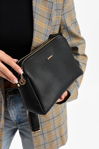 Getcho Bonny Women's Black Crossbody Bag Small Size Lightweight Soft Leather Adjustable Multi-Eye Zipper