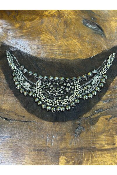 Gönülden Tasarım ACCESORIUM DE CUSUT GOLIȚĂ DE ÎMĂRĂTIRE CU Mărgele Afumate TUL NEGRU 24X8 CM