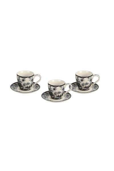 Lucky Art Florantıne Set of 6 Footed Coffee Cups Black