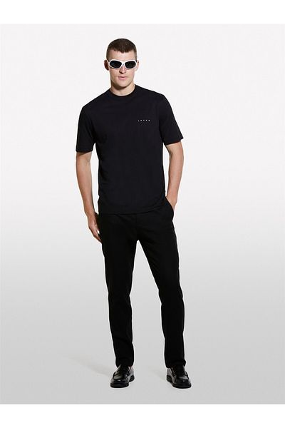 Sisley 100% Cotton Regular Cut Crew Neck Printed T-Shirt Men's Black T-Shirt - 324A3I1Xs103W