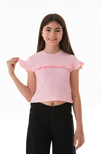 Fulla Moda Κοριτσίστικο κορμάκι με κορδόνι με βολάν μπροστά από Lycra