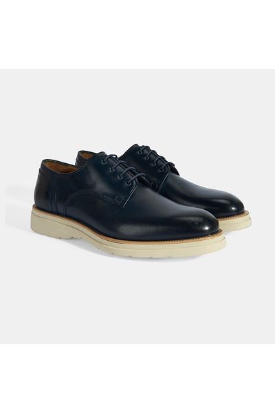 Desa Men's Navy Blue Lace-Up Leather Casual Shoes