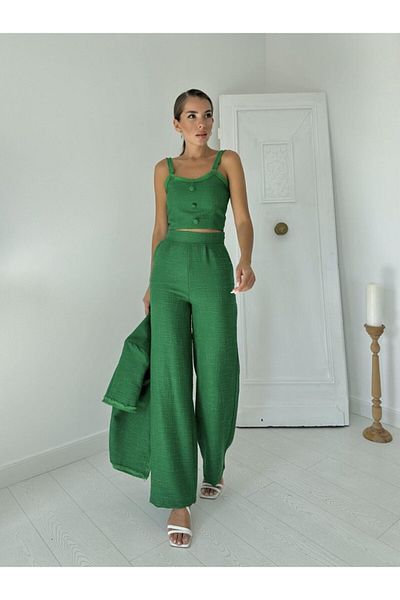 modaserdem Green Suspender Bustier Jacket and Trousers Set