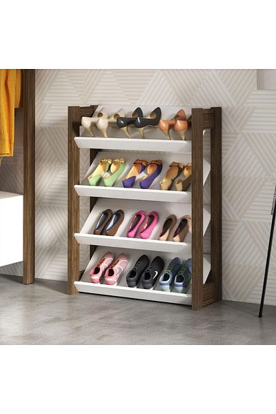 pilati 4-Shelf Shoe Cabinet for Living Rooms and Home, White with Brown