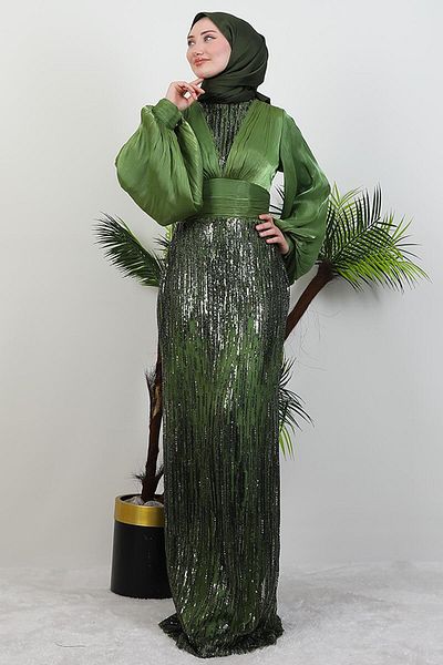 GİYZAMİLA Βραδινό φόρεμα Nihal Hijab Oil Green