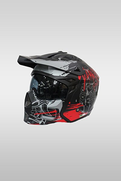 Sway Sw X1-x Seul Warrıor Matt Black Grey Red Modüler Kask