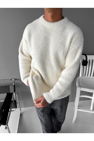 ablukaonline Unisex Oversize Dokulu Kazak Ekru