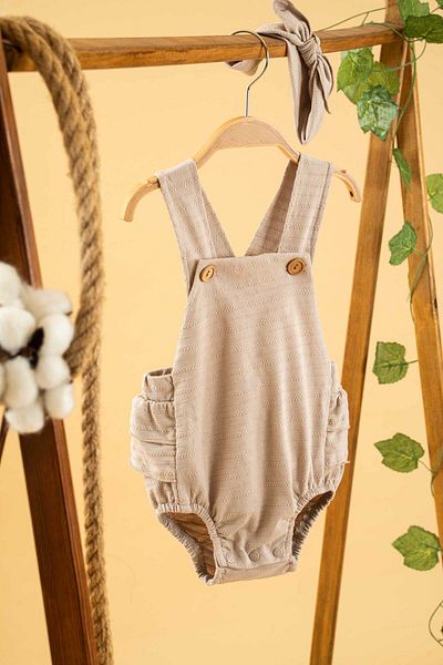 bombe Girl Boy Baby Kids Beige Salopet Jumpsuit 2 Piece Set Cotton Comfortable Trend Fashion Bottom Top Set