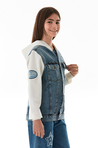 Fulla Moda Letter Embroidered Handle and Hooded Combed Cotton Girls' Jacket