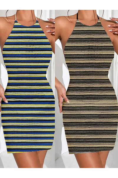 my cherie Double Pack Striped Knitwear Pareo Set Advantageous Product